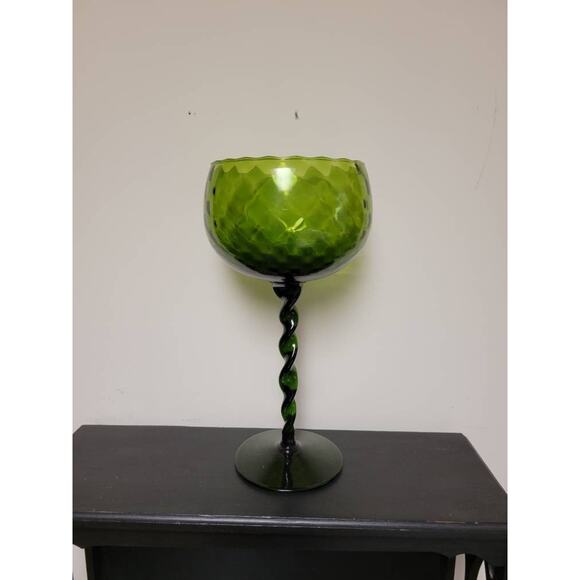 Vintage Empoli Snifter Vase, Tall Twisted Stem Optic Green, MCM Art Glass - Picture 1 of 7